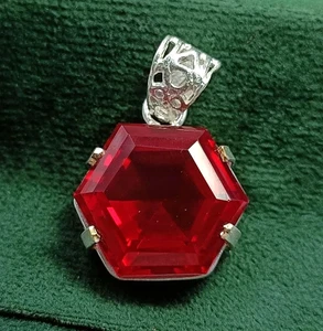 28.57 Ct Natural Ruby Hexagon Pendant Necklace in 925 Silver Handmade Jewelry - Picture 1 of 8