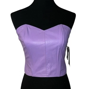 Vintage Leder Lavendel Trägerlos Cropped Top Neu mit Etikett Größe Medium - Bild 1 von 8