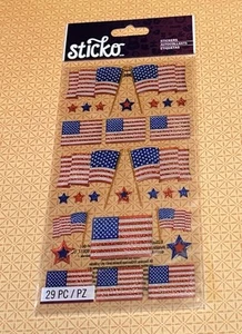 Sticko FLAG DAY Dimensional Stickers Patriotic 29 Pcs Stars Red White Blue - Picture 1 of 1