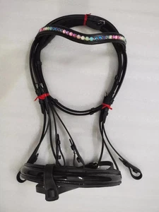 Multi Color Stone Crystal Brow-band Dressage Bridle With Padding. - Picture 1 of 5