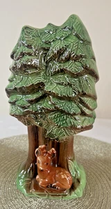 Eastgate Pottery Deer by Tree Vase 4900 – Vintage Woodland Green Glaze Ornament - Picture 1 of 9