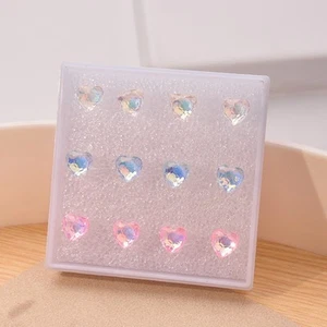 Lightweight Heart Shaped Stud Earrings Set 6 Pairs in Different Colors - Picture 1 of 7