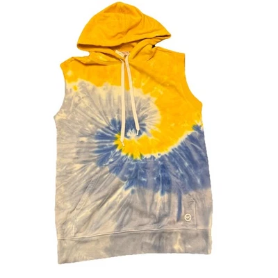Michael Kors Yellow/Blue Tie Dye Sleeveless Hoodie, Size Small NWT - Image 1 of 4