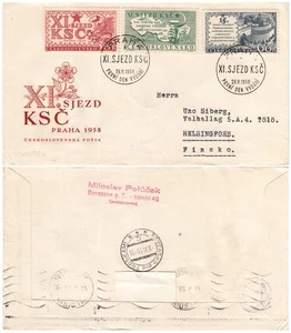 Communist Party Congress Letter Checked Czechoslovakia to Finland Czech FDC 1958 - Picture 1 of 3