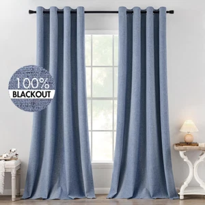 Linen Texture Curtains for Bedroom Solid 100% Blackout Thermal Insulated Stone B - Picture 1 of 8