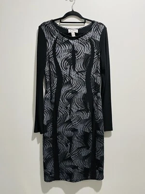 Women’s Joseph Ribkoff Black Fitted Stretch Dress With Mesh Sleeves Size 10 - image 1 of 4