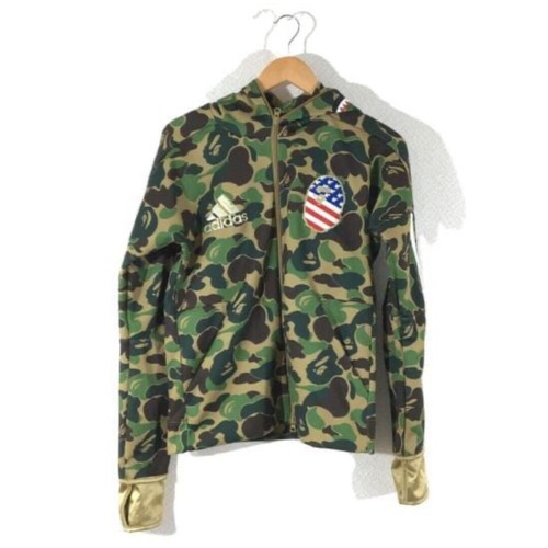A BATHING APE (BAPE) Felpa con cappuccio BAPE usata parka S Adidas collaborazione rara scimmia autentica