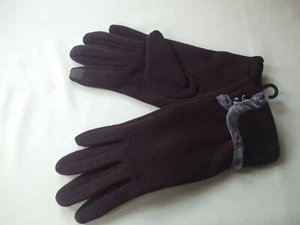 Damen Touchscreen Fleece Gefütterte Handschuhe Kunstfell Knopfdetail Braun Neu - Bild 1 von 3