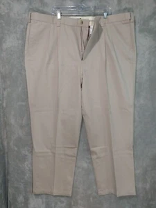 Oak Hill Pants Mens 50x32 Beige Chino Pleated High Rise Tapered Leg Cotton - Picture 1 of 12