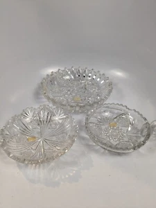 3 Stück signierte Libbey geschliffene Glas Kristall Schalen 9"/7"/6" - Bild 1 von 4