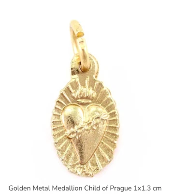 Medallón de Metal de Oro Niño de Praga 1x1,3 cm Hecho en Italia Nuevo Reedición. - Imagen 1 de 4