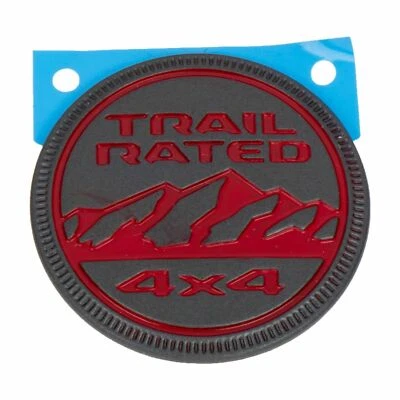 JEEP WRANGLER JL RED TRAIL RATED FENDER EMBLEM NAMEPLATE OEM MOPAR 68309634AC - Image 1 of 4