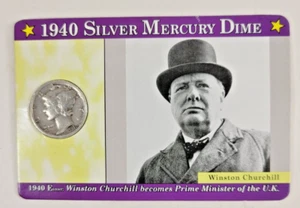 1940-D Silver Mercury Dime Winston Churchill cartolina commemorativa - 1940 Timeline - Foto 1 di 4