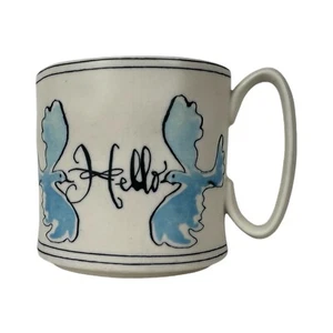 ANTHROPOLOGIE Coffee Tea Mug Hello Day Blue Bird Polka Dot Interior CUP Ceramic - Picture 1 of 10