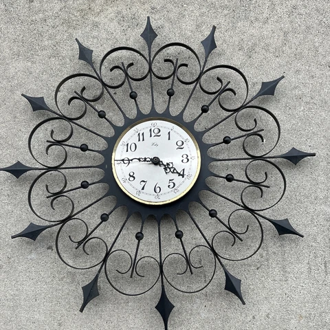 Welby Mid Century Modern Wrought Iron Metal Vintage Atomic Starburst Wall Clock Cover