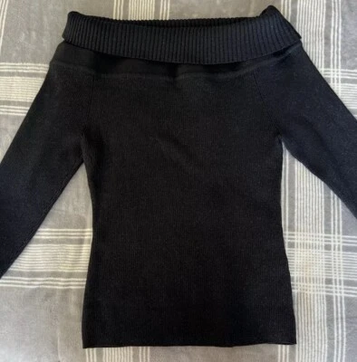 Suéter para mujer 7th Avenue Design Studio NY capucha grande cuello acanalado tejido negro Foto 1 de 4