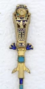 Ägyptischer massiver silber vergoldeter Emaille Souvenirlöffel Sarkophag Oase mit seltener Mumie - Bild 1 von 17