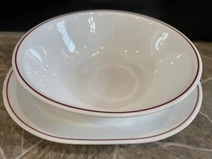 2 Corelle BURGUNDY ROSE Platter & Large Serving Bowl 10 1/4" White PURPLE BAND - Picture 1 of 3