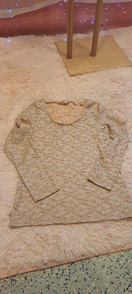 Top Jonathan Martin Bronceado Nylon Cuello Redondo Floral Encaje Manga Larga ELASTIZADO XL Foto 1 de 4