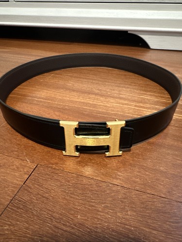 Hermès H fibbia per cintura e cinturino reversibile in pelle 32 mm nero cioccolato taglia 85