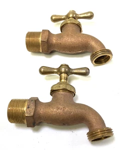 Vintage Wallmount Red and Yellow Brass Faucets, New (old Stock) Free Shipping - Picture 1 of 10