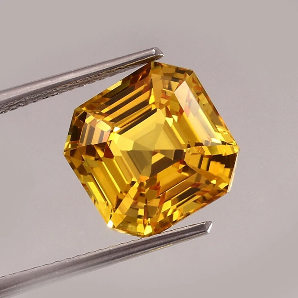 AAA Natural Flawless Ceylon Yellow Sapphire Loose Asscher Cut Gemstone 10x10 MM - Image 1 of 4