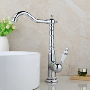 Cuarto de baño / cocina Recipiente cromado Lavabo Fregadero Grifo Mango de cerámica Grifos giratorios - Imagen 1 de 12