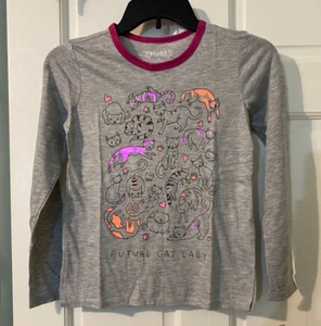 MUDD GIRLS MEDIUM GRAY L/S TEE SHIRT FUTURE CAT LADY GRAPHIC SIZE 7/8 - Picture 1 of 8