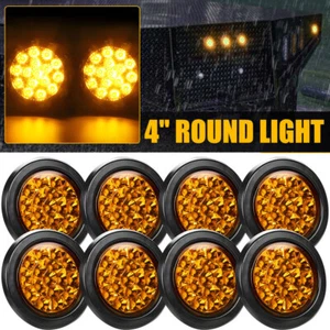 8x Round LED Tail Light Stop Brake Indicator Reverse Lamp Trailer Truck Amber - Picture 1 of 9
