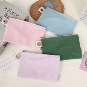 Canvas Pencil Bag Solid Color Cosmetic Bag Portable Stationery Storage Bag - Picture 1 of 17
