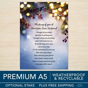Husband Christmas Memorial Grave Card Graveside Xmas in Heaven Weatherproof A5 - Picture 1 of 18