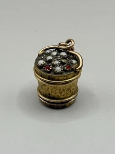 STUNNING ATQ Seed Pearl Garnet Bucket Charm Pendant Fine Estate Jewelry - Bild 1 von 7