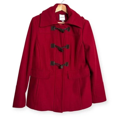 Casaco feminino Croft & Barrow mistura de lã vermelha com capuz botão de alternância curto ervilha M - Imagem 1 de 4