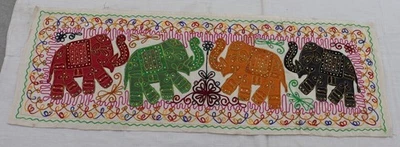 Handmade Embroidered Elephant Design Wall Hanging Patchwork Tapestry Home Décor - Image 1 of 4