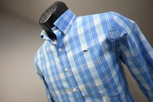 Vineyard Vines Whale Dress Shirt Nylon Polyester Casual Plaid Boys Mens Sz Large - Picture 1 of 9