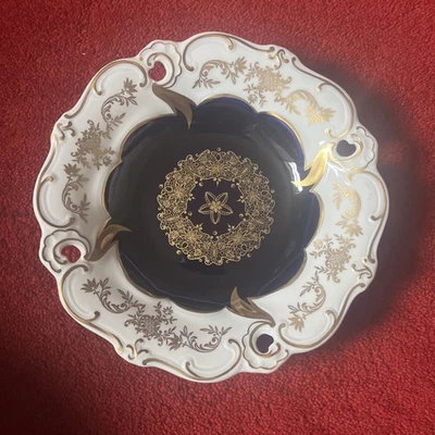 WEIMAR Porzellan - schöne Porzellan Schale - Echt Kobalt / Golddekor / Blumen - Bild 1 von 4
