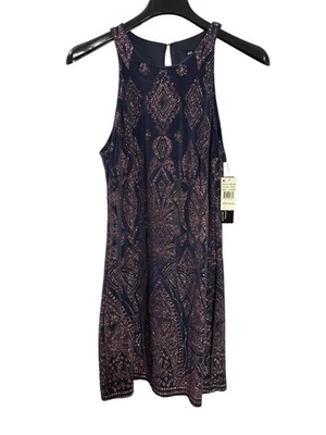 Jump Apparel Midi Dress Size XL Sheath Navy Blue Pink Glitter New - Image 1 of 4