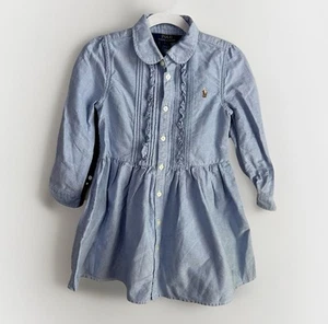 Polo Ralph Lauren Girls 5 Oxford Shirt Dress Ruffles Flesh Pony Western No Belt - Picture 1 of 7