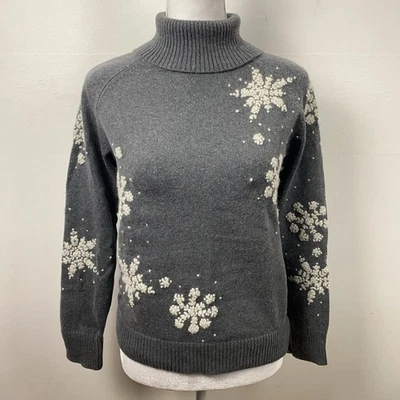 Eddie Bauer Schneeflocken Stickerei Rollkragenpullover S Grau Angora-Mischgewebe - Bild 1 von 4