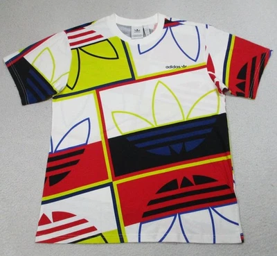 Camisa Adidas Para Hombre Grande Blanca Multicolor Trifolio Gráfico Estampado Completo Foto 1 de 4