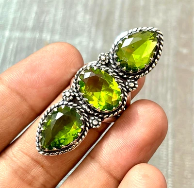 Elegant Peridot Gemstone 925 Sterling Silver Handmade Jewelry Ring All Size - Image 1 of 4