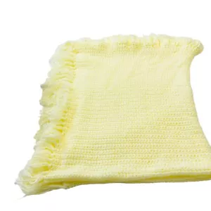 Coperta fatta a mano all'uncinetto afgano 52 x 44 burro chiaro panna giallo frangia - Foto 1 di 5