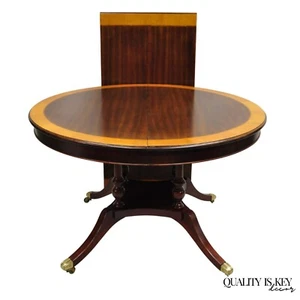 Regency Style Mahogany 48" Round Banded Oval Extension Dining Table w/ Leaf - Picture 1 of 12