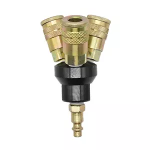 3 WAYS AIR HOSE ALUMINUM MANIFOLD WITH UNIVERSAL QUICK COUPLERS FITTING ADAPTOR - Picture 1 of 5