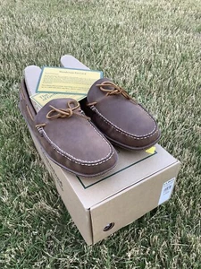 LL Bean Herren Hausschuhe Größe 13 Braun Leder Mokassinnaht Handgenäht Flanell Gefüttert Neu im Karton - Bild 1 von 11