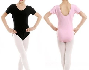 Girl Children Cotton Short Sleeves Ballet Jazz Dance Skate Gymnastics Leotard - Picture 1 of 17