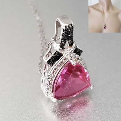 Quartz, Black & White Diamond Platinum Overlay Sterling Silver 20" Necklace - Image 1 of 4