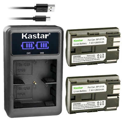 Kastar Battery + Charger for Canon BP511 PV130 ZR10 ZR20 ZR25 ZR25MC ZR30 ZR30MC Foto 1 de 4