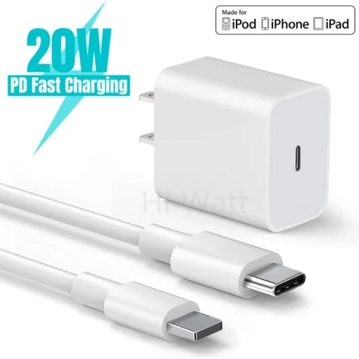 For iPhone 12 Mini 11 Pro Max 20W USB-C Cable Wall Fast PD Charger Power Adapter - Image 1 of 4