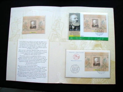 2003 Italy MEUCCI Inventor telephone official folder card stamps cover FDC - Image 1 of 3